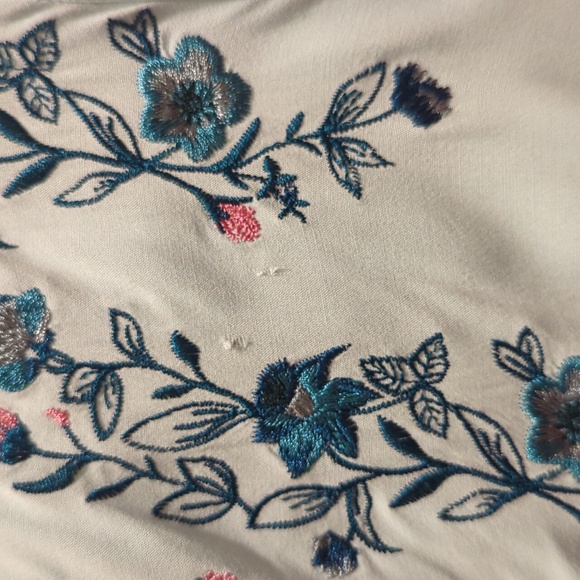 Lane Bryant Pink & Blue Blouse Embroidered Floral Tie Front Balloon Sleeve- 14 - Picture 13 of 14